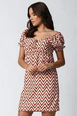 Stylish Multi Abstract Print A-line Short Dress - Polyester, Short Sleeves