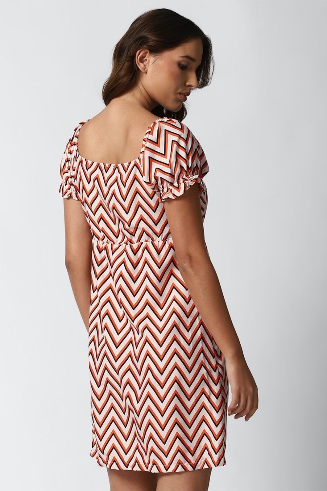 Stylish Multi Abstract Print A-line Short Dress - Polyester, Short Sleeves