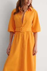 Stylish Orange Rayon Maxi Dress with Solid Balloon Sleeves for Any Occasion