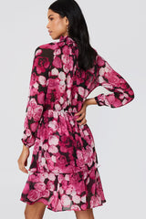 Stylish Pink Fit and Flare Dress with Printed Long Sleeves