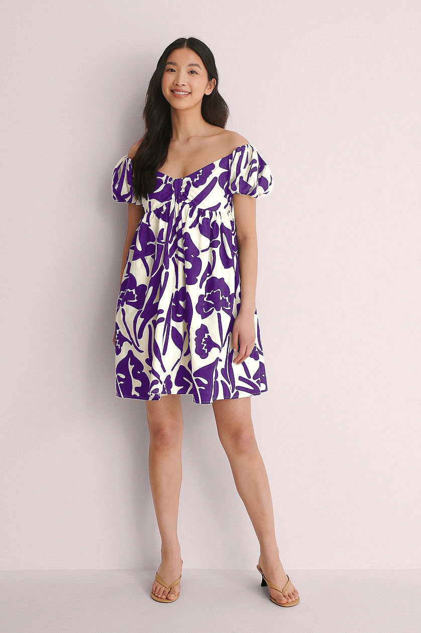 Purple Off Shoulder Mini Polyester Dress