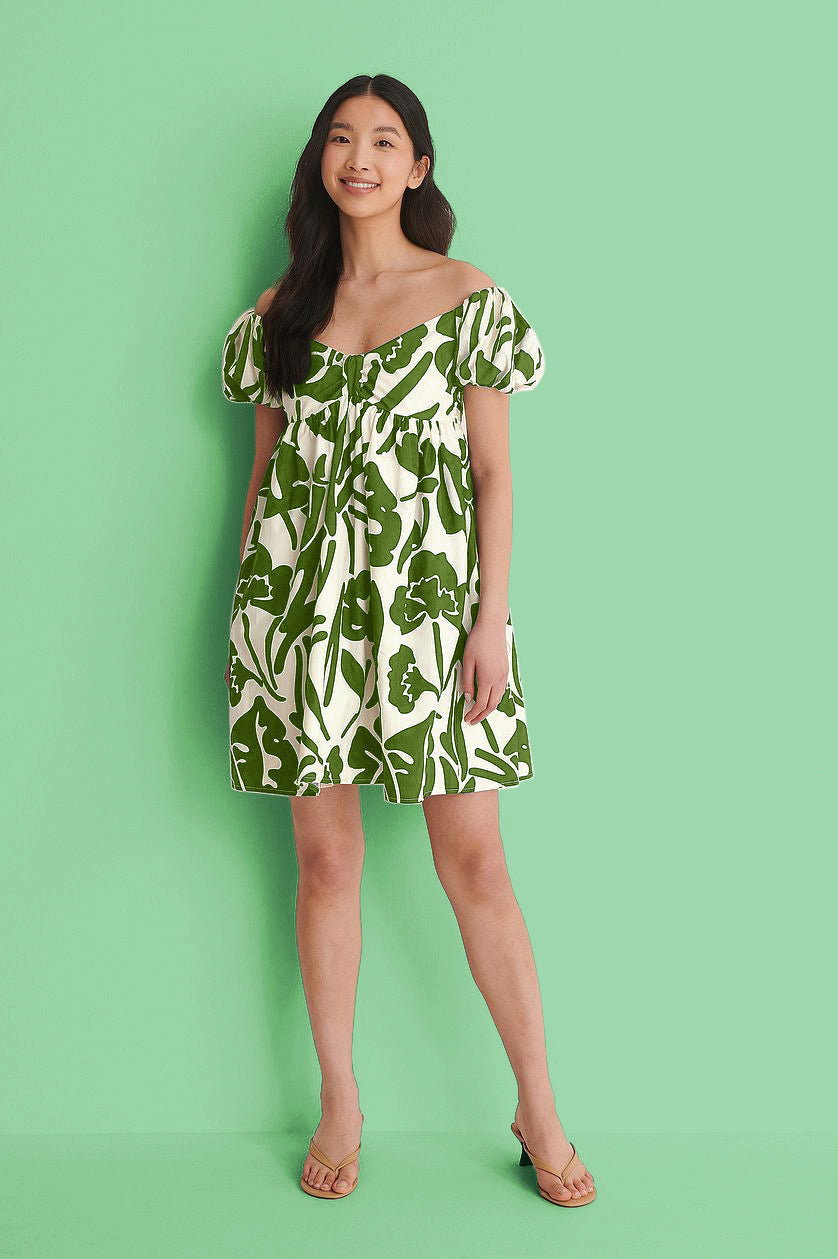 Stylish Fit and Flare Poly Rayon Dress with Printed Design & Short Sleeves