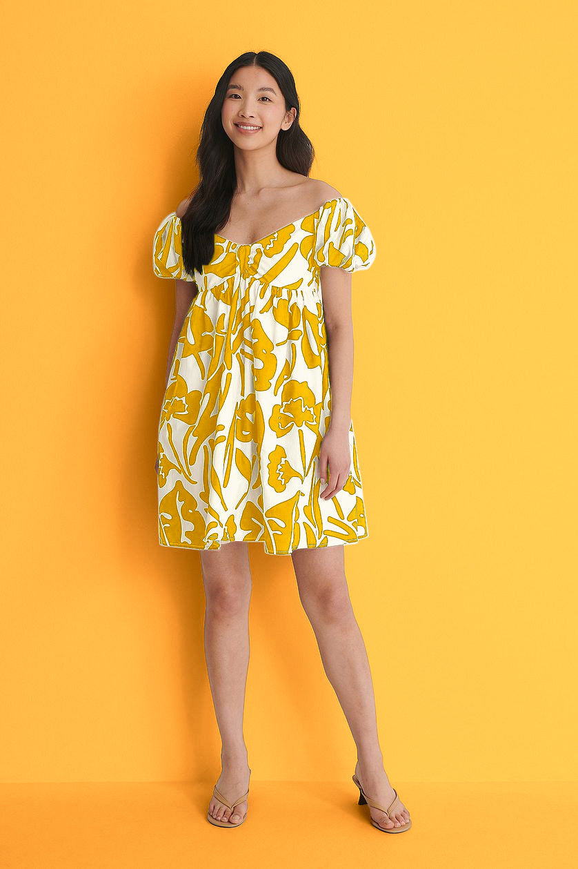 Mustard Off Shoulder Mini Polyester Dress