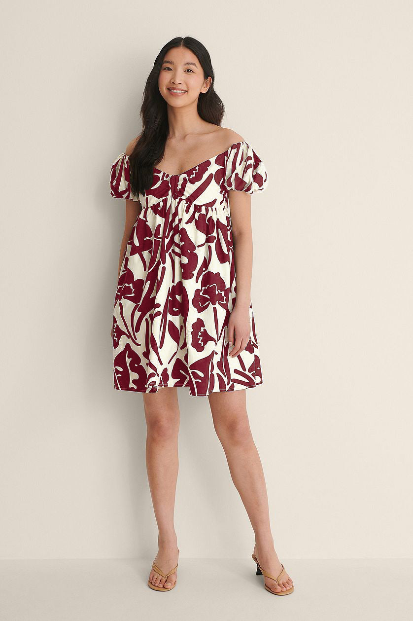 Stylish Fit and Flare Poly Rayon Dress with Printed Design & Short Sleeves