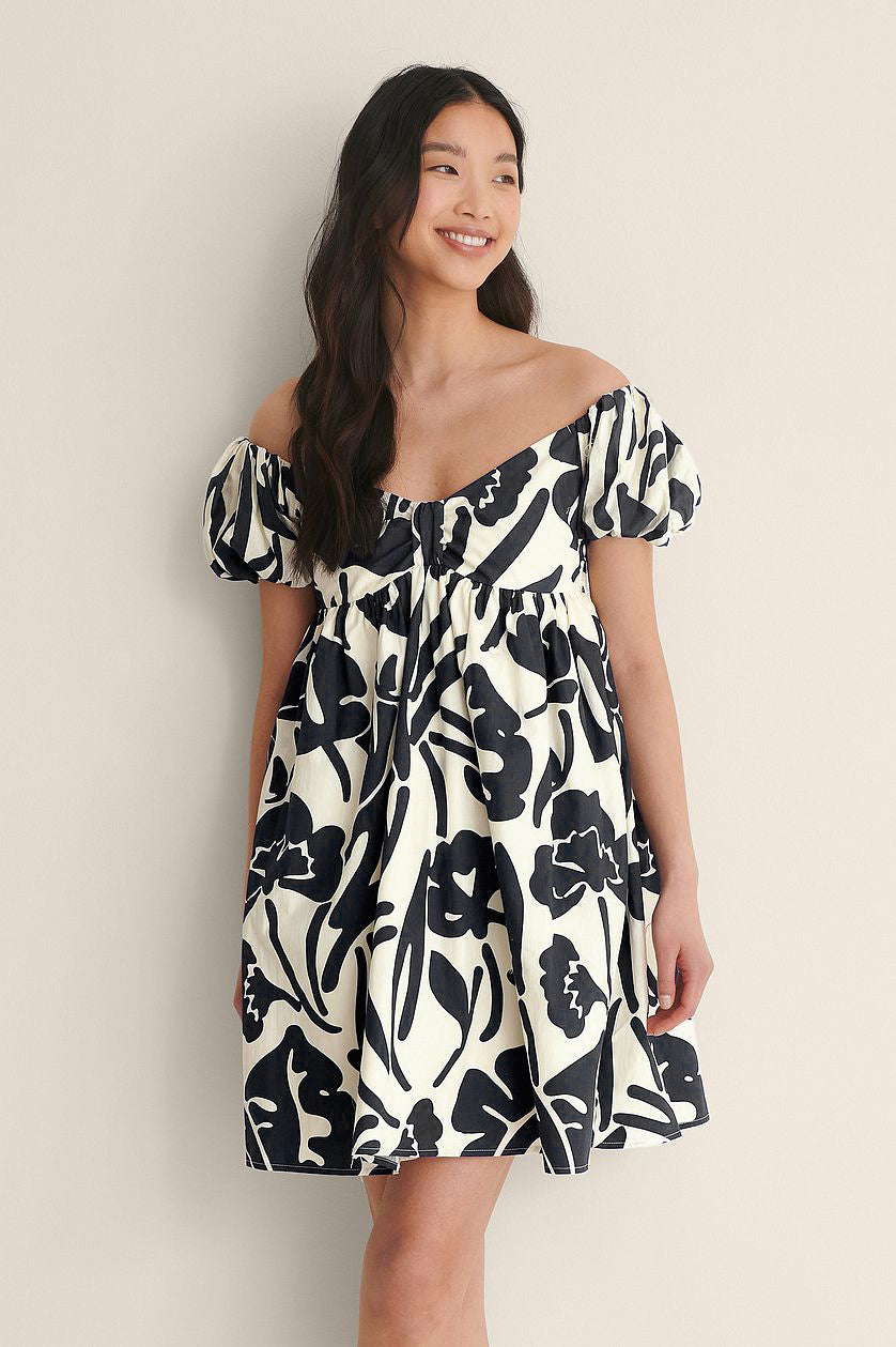 Black Off Shoulder Mini Polyester Dress