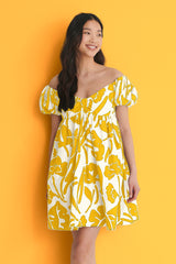 Mustard Off Shoulder Mini Polyester Dress