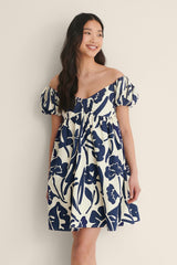 Stylish Fit and Flare Poly Rayon Dress with Printed Design & Short Sleeves