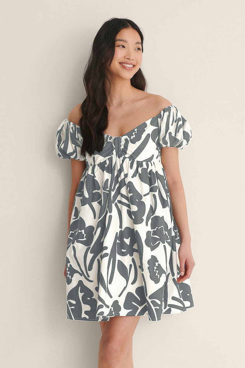 Grey Off Shoulder Mini Polyester Dress