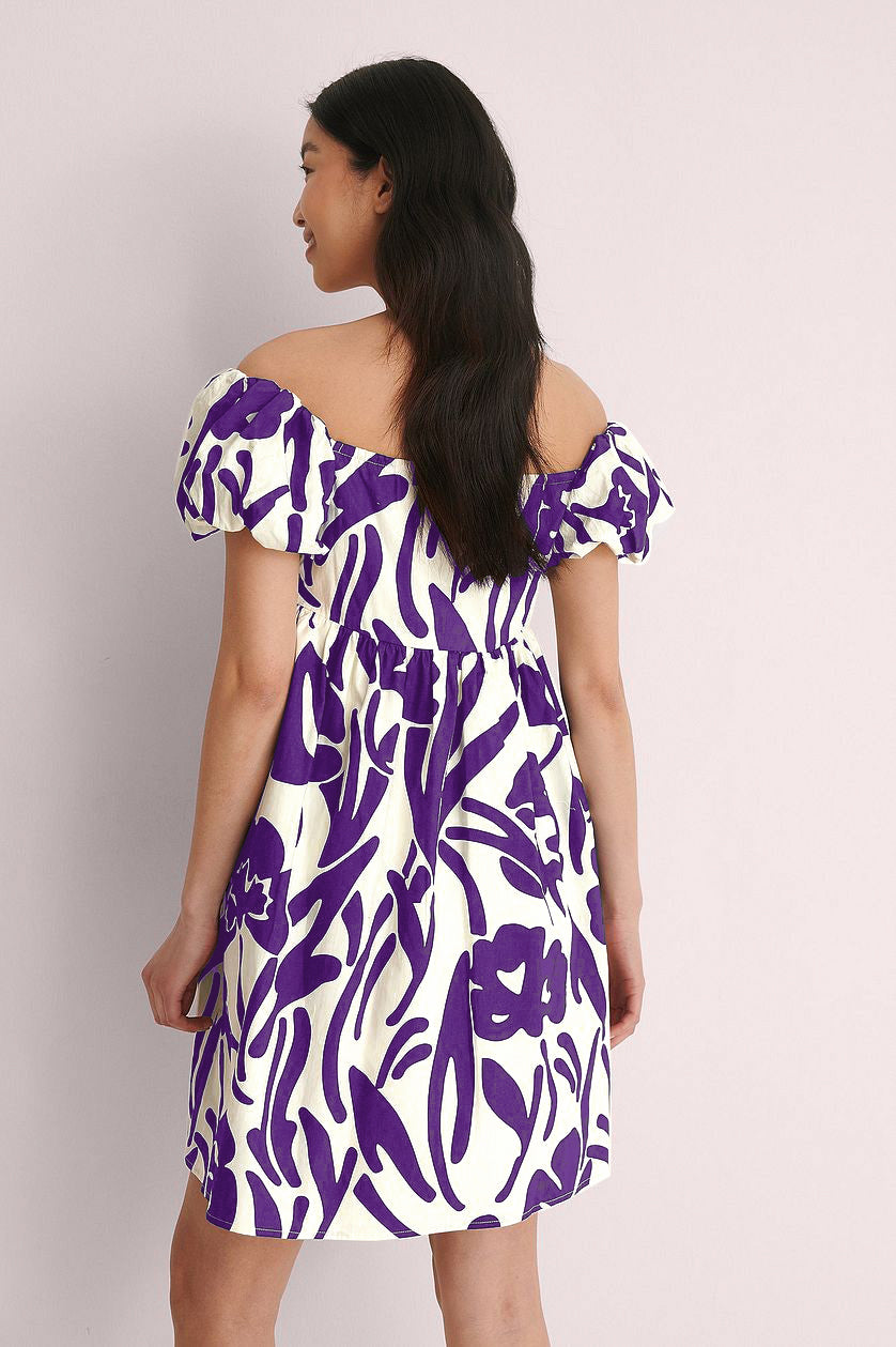 Purple Off Shoulder Mini Polyester Dress