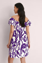 Purple Off Shoulder Mini Polyester Dress