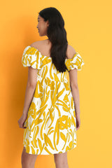 Mustard Off Shoulder Mini Polyester Dress