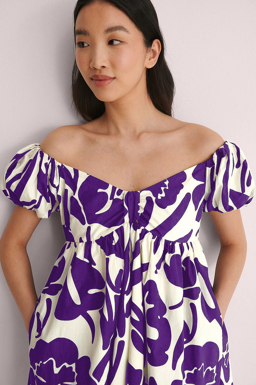 Purple Off Shoulder Mini Polyester Dress