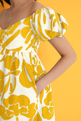 Mustard Off Shoulder Mini Polyester Dress