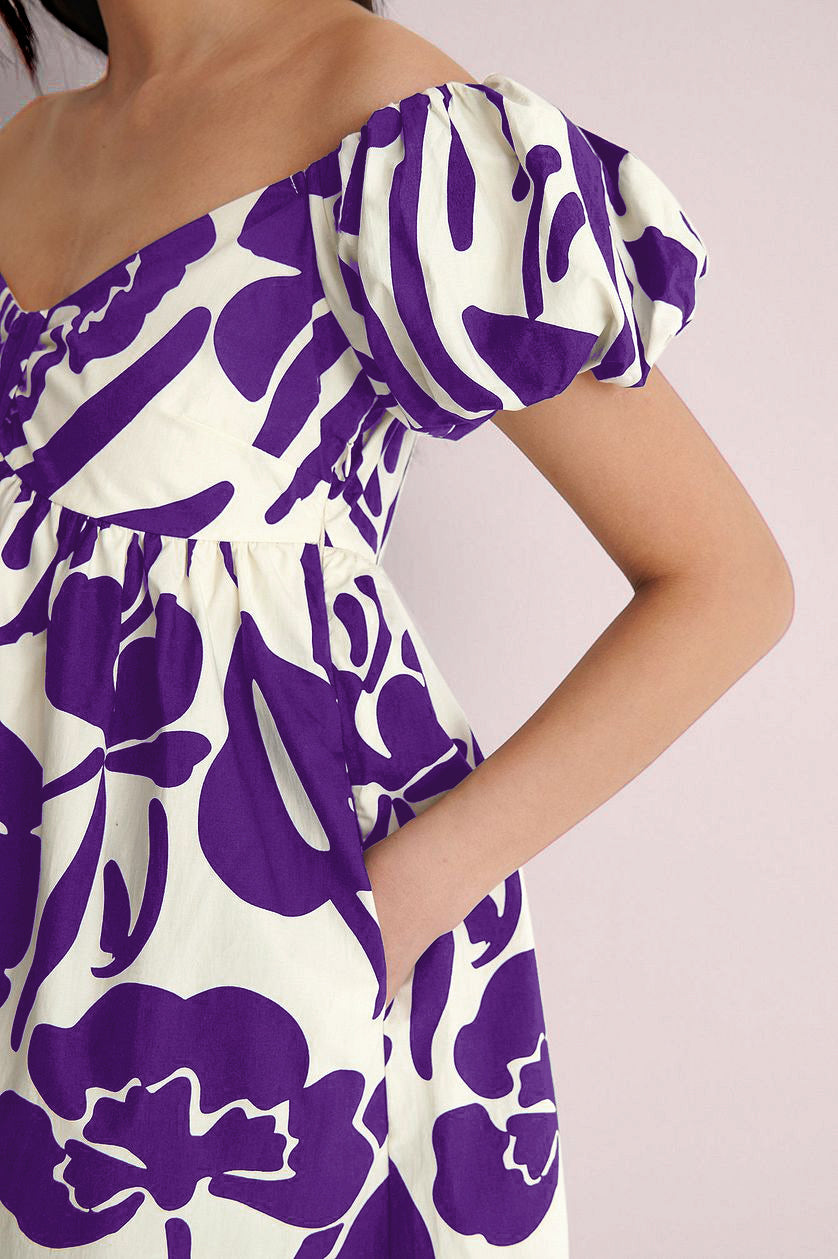 Purple Off Shoulder Mini Polyester Dress