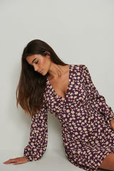 Stylish Multi Floral Print Fit & Flare Crepe Dress with Flutter Sleeves