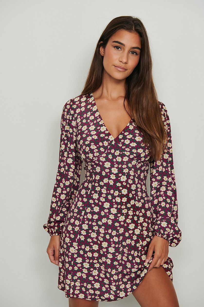 Stylish Multi Floral Print Fit & Flare Crepe Dress with Flutter Sleeves