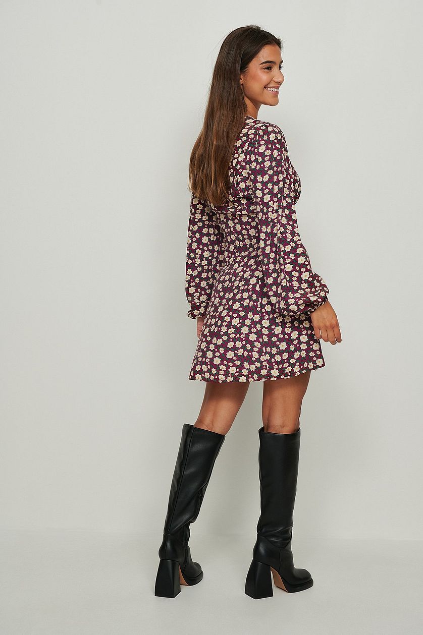 Stylish Multi Floral Print Fit & Flare Crepe Dress with Flutter Sleeves