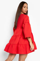 Stylish Red Rayon V Neck Dress with Bell Sleeves - Perfect for Any Occasion