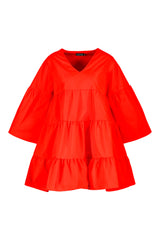 Stylish Red Rayon V Neck Dress with Bell Sleeves - Perfect for Any Occasion