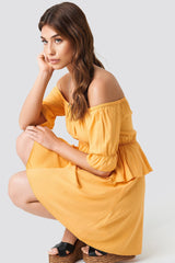 Stylish Yellow Rayon Frill Dress with Puff Sleeves - Perfect for Any Occasion