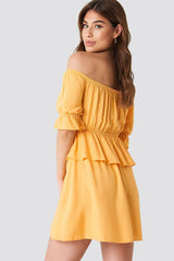 Stylish Yellow Rayon Frill Dress with Puff Sleeves - Perfect for Any Occasion