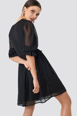 Stylish Black A-line Short Dress - Solid Polyester with Short Sleeves