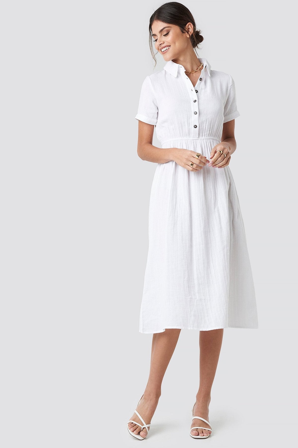 Stylish White Georgette Solid Short Sleeve Dress - Perfect for Any Occasion