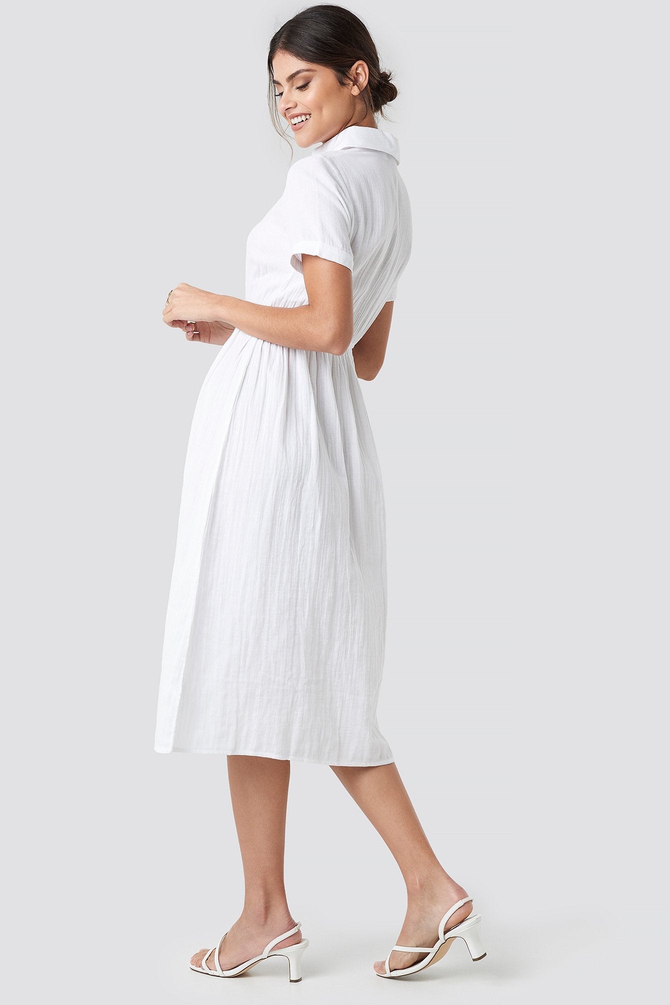 Stylish White Georgette Solid Short Sleeve Dress - Perfect for Any Occasion