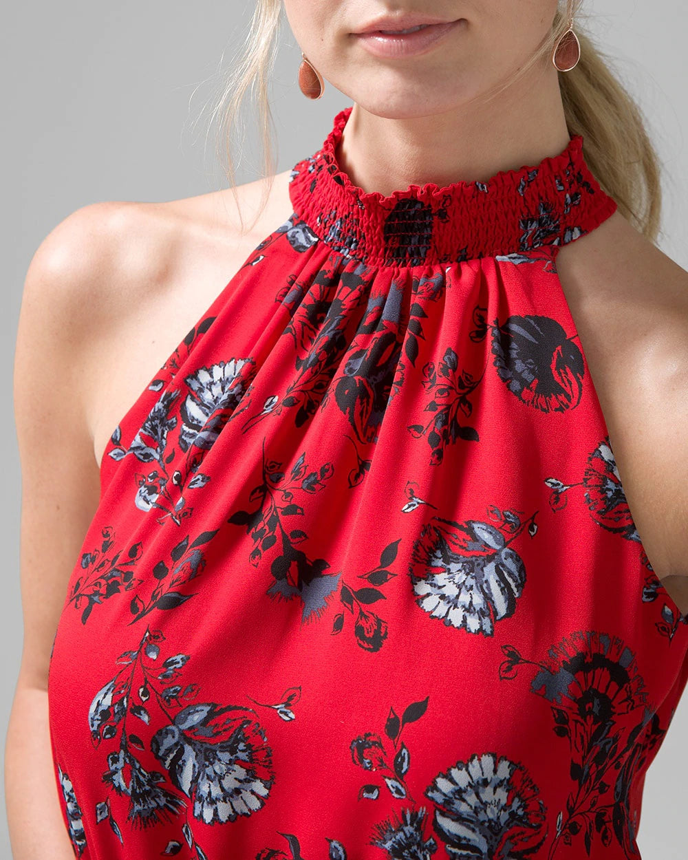 Stylish Red Floral Print Sleeveless High Neck Rayon Dress for Women