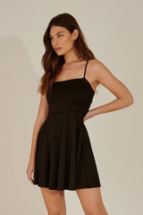 Elegant Black Rayon Cowl Neck Spaghetti Strap Dress - Solid Design