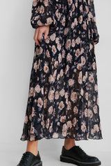 Stylish Black Georgette Floral Print V Neck Dress with Balloon Sleeves