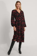 Stylish Black Georgette Printed Peasant Wrap Dress for Women - Shop Now