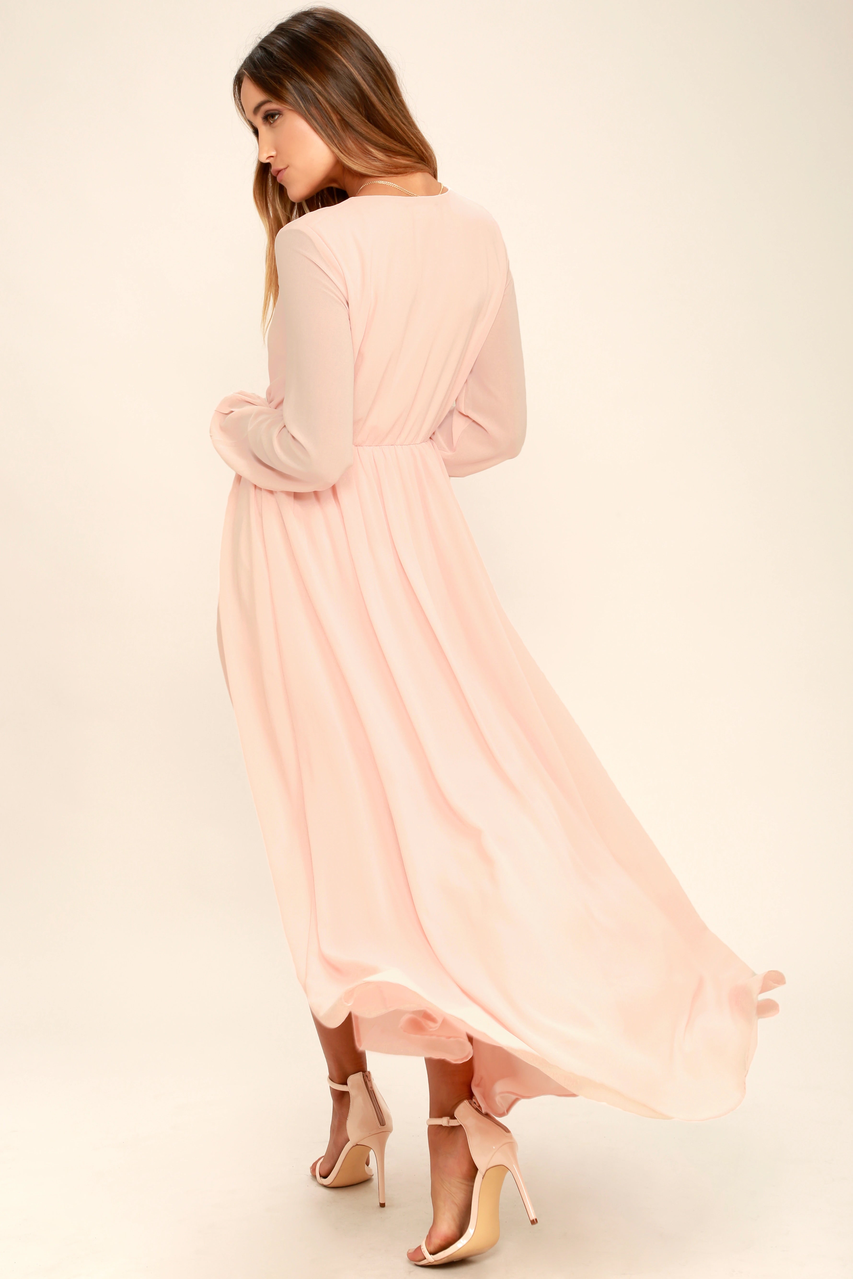 Chic Pink Georgette Dress with Puff Sleeves and Side Slit - Solid Style