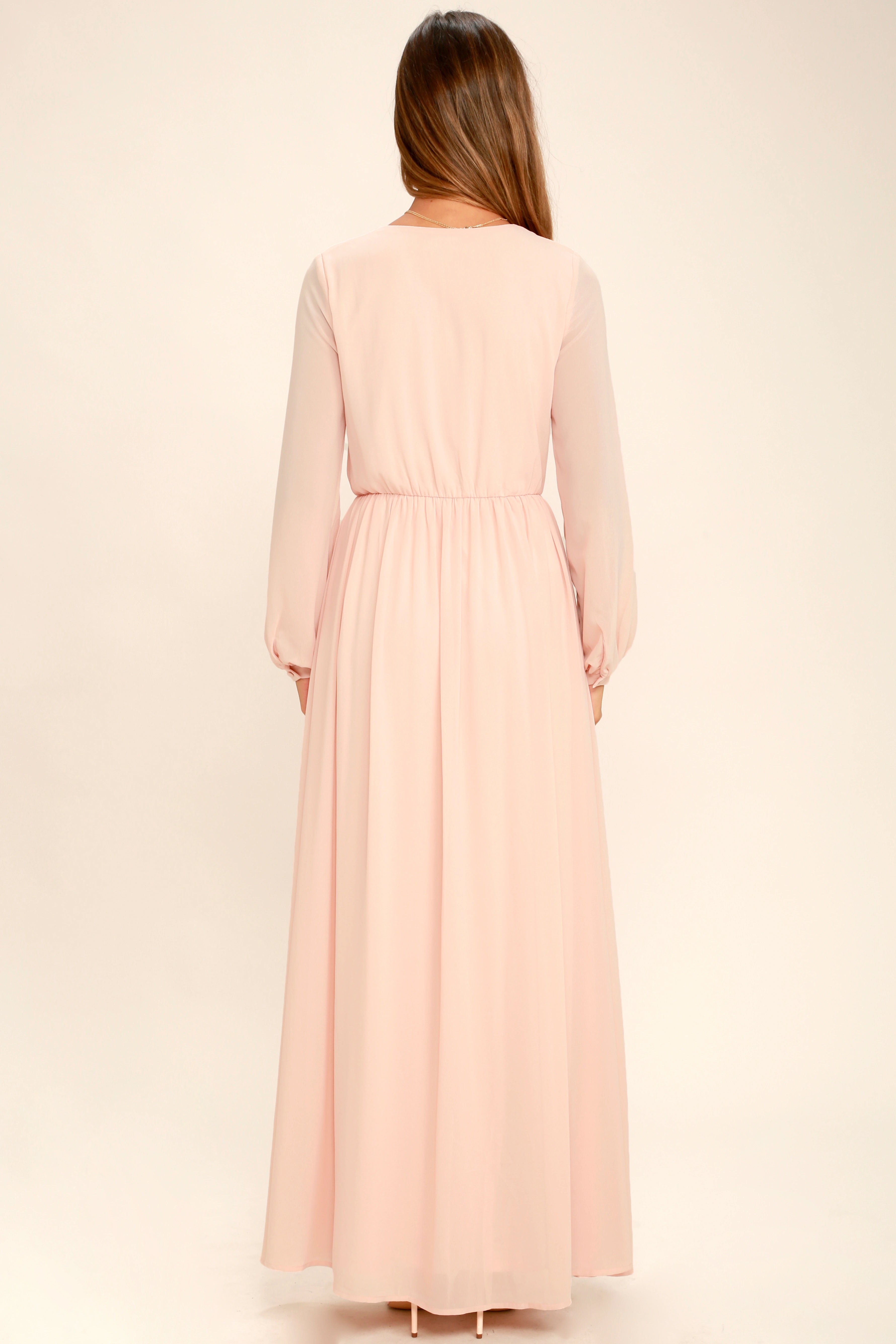 Chic Pink Georgette Dress with Puff Sleeves and Side Slit - Solid Style