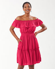 Stylish Pink Off Shoulder Georgette Tube Dress with Short Sleeves - Solid Design