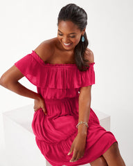 Stylish Pink Off Shoulder Georgette Tube Dress with Short Sleeves - Solid Design