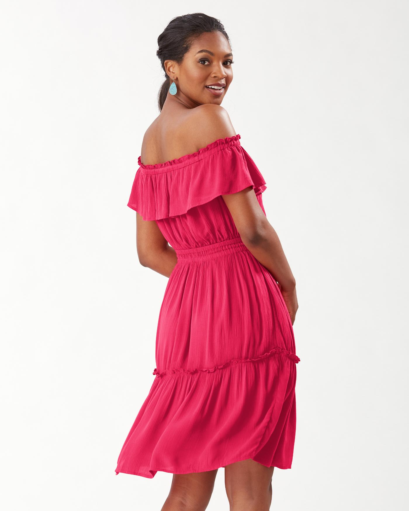 Stylish Pink Off Shoulder Georgette Tube Dress with Short Sleeves - Solid Design