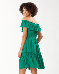 Chic Green Off Shoulder Georgette Tube Dress with Short Sleeves - Solid Style