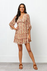 Multi Floral Frill Flounce Sleeve Georgette Dress