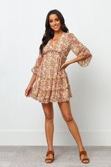 Multi Floral Frill Flounce Sleeve Georgette Dress