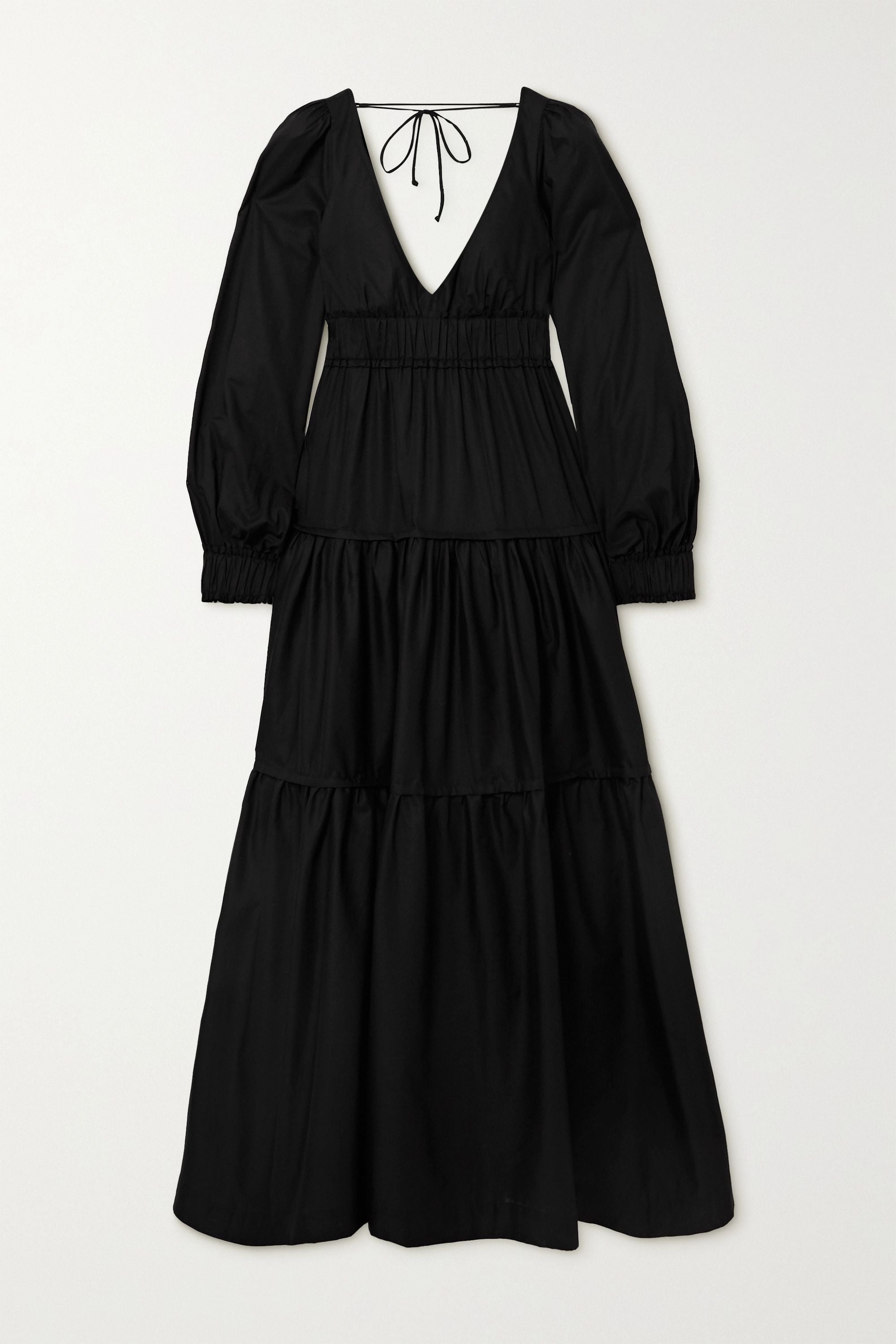 Chic Black Cotton Dress with Solid Bishop Sleeves - Perfect for Any Occasion