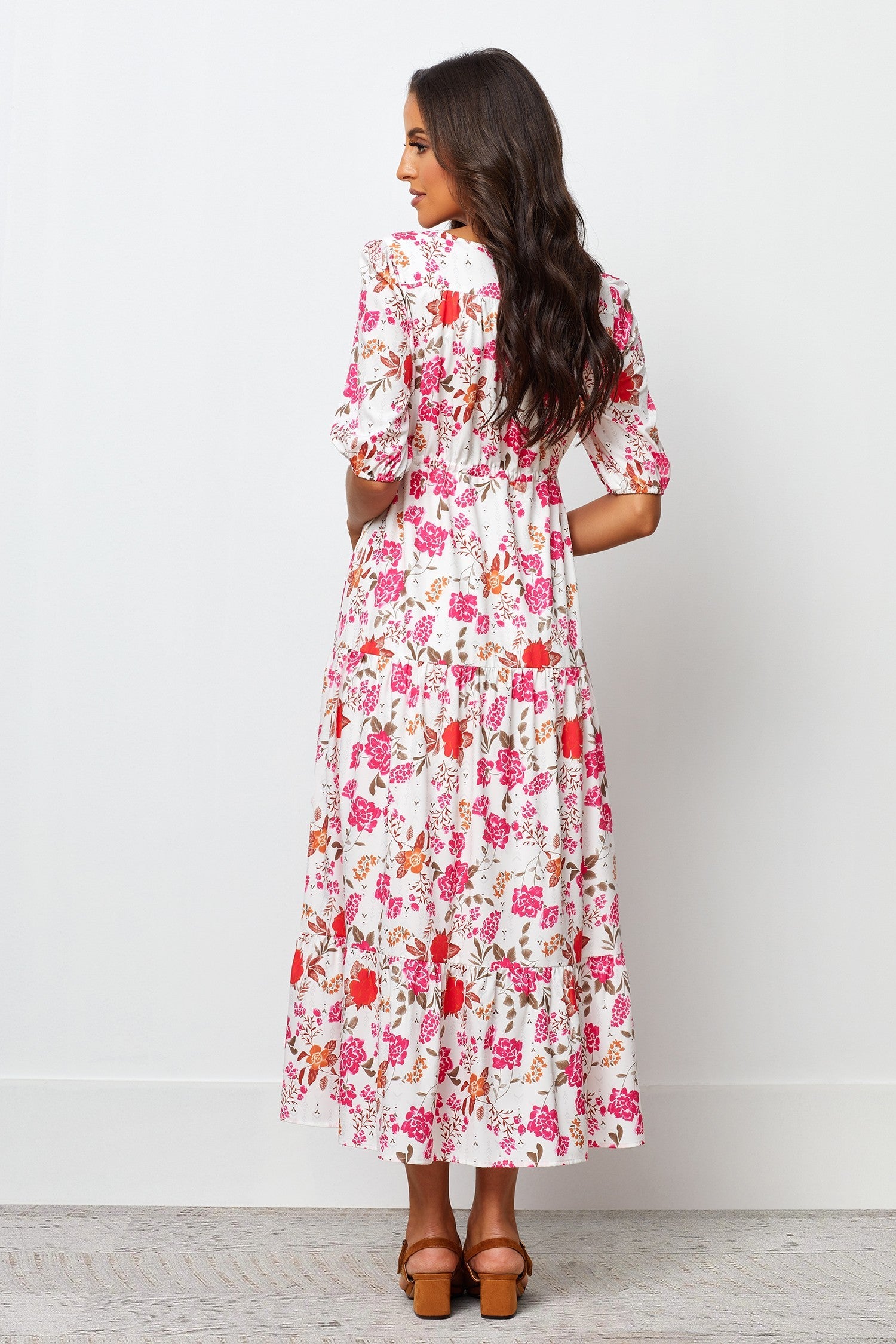 White Crepe Floral Print Puff Sleeve Dress - Stylish & Elegant Women's Fashion