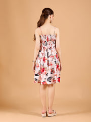 Stylish Light Pink Poly Rayon Tube Dress With Floral Print & Strappy