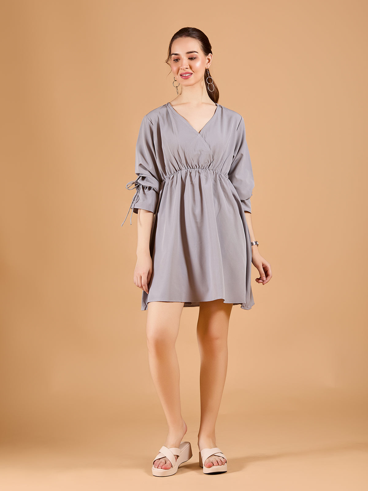 Chic Grey Crepe Solid Dress