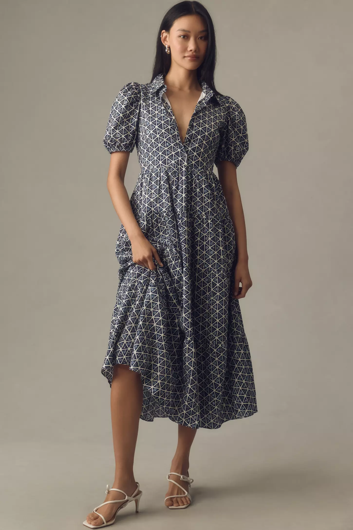 Chic Black Poly Rayon Geometric Dress