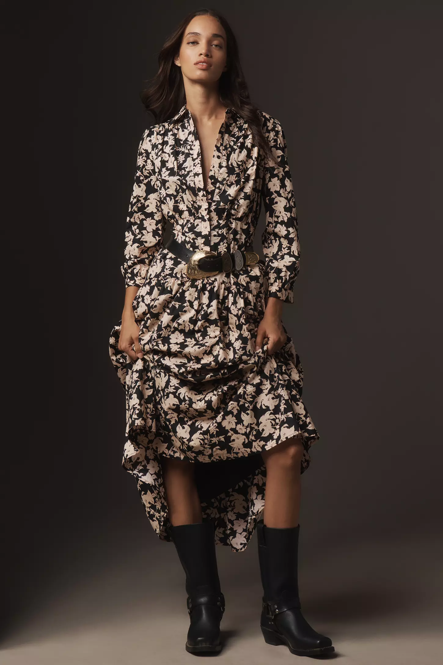 Chic Black Poly Rayon Floral Print Dress