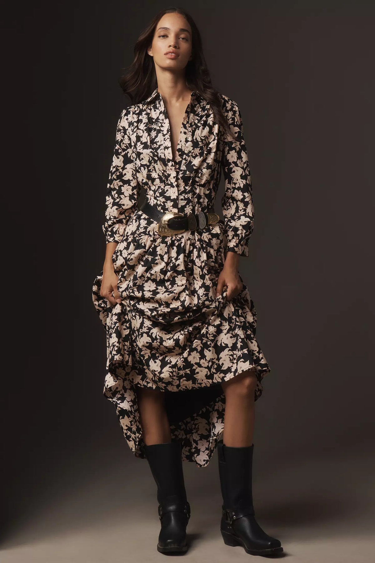 Chic Black Poly Rayon Floral Print Dress