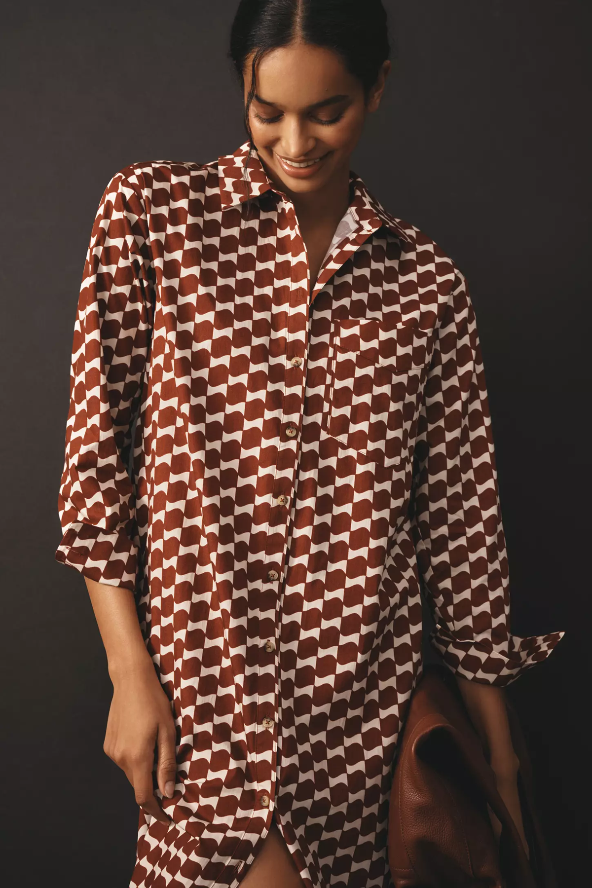 Chic Wine Poly Rayon Geometric Dress