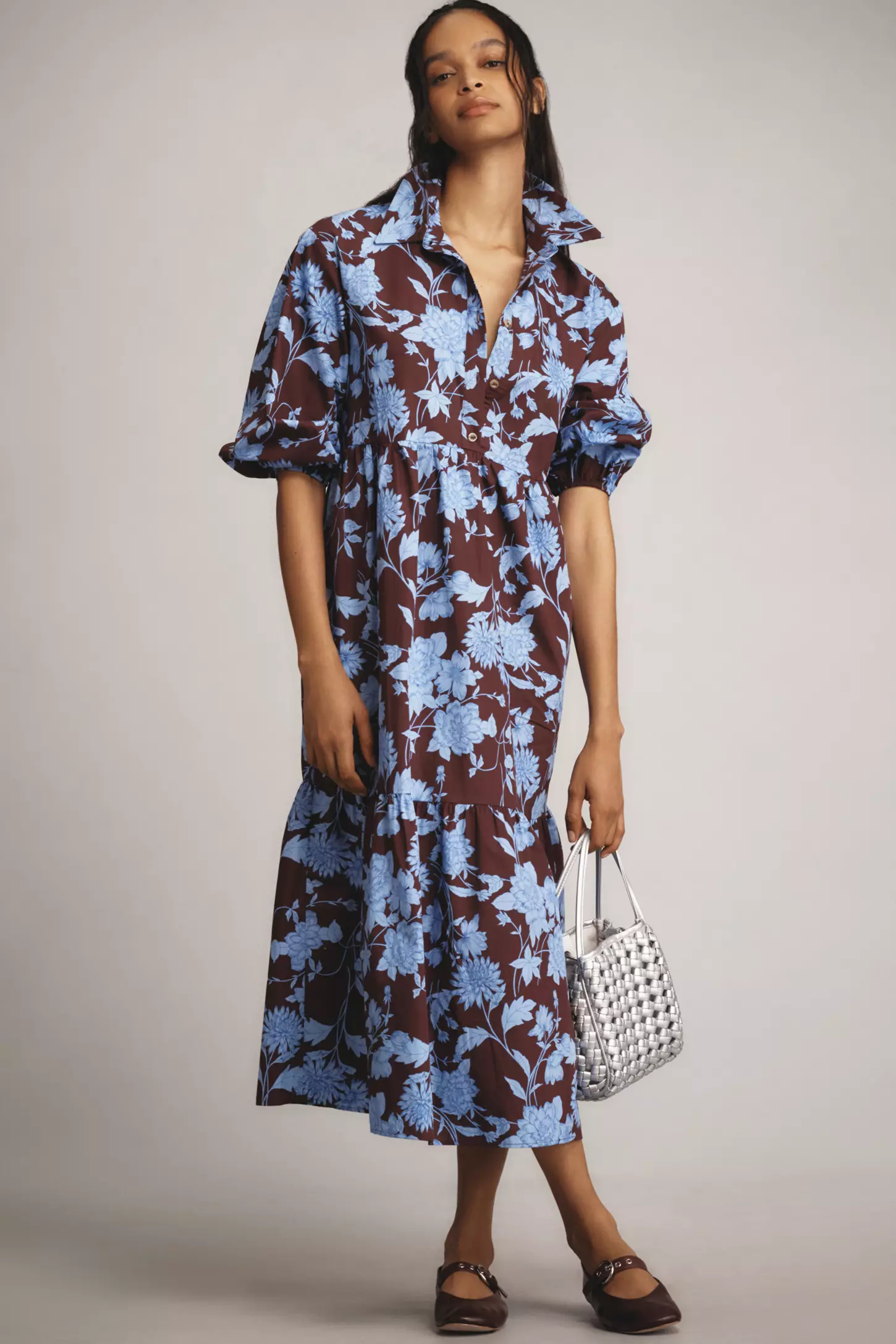 Chic Coffee Brown Poly Rayon Floral Print Dress