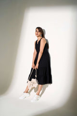 Black Crepe Panelled Midi Dress